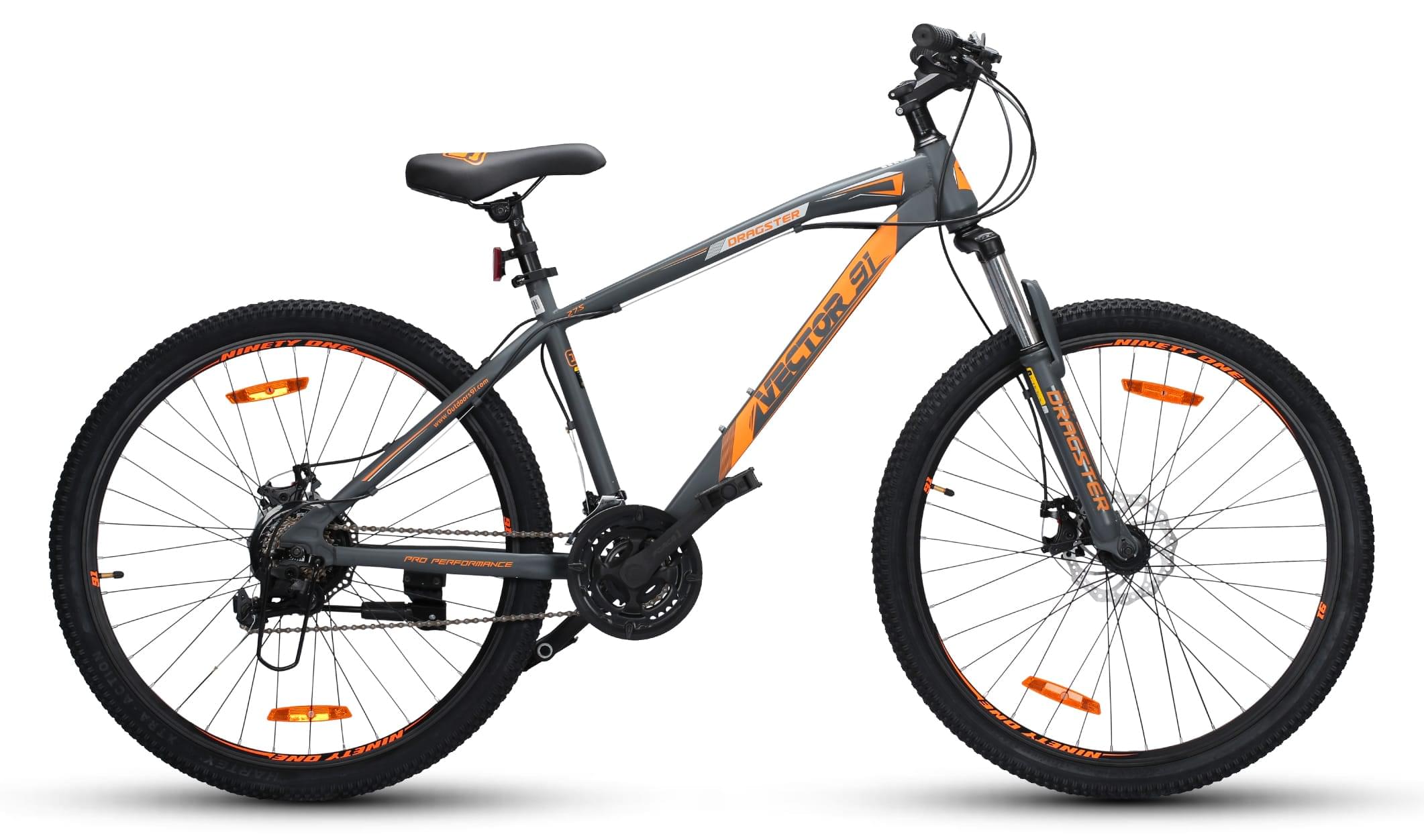 Top Selling Mountain Bikes - Dragster 27 5T Grey Orange at Rs. 18499 by Ninety One Cycle