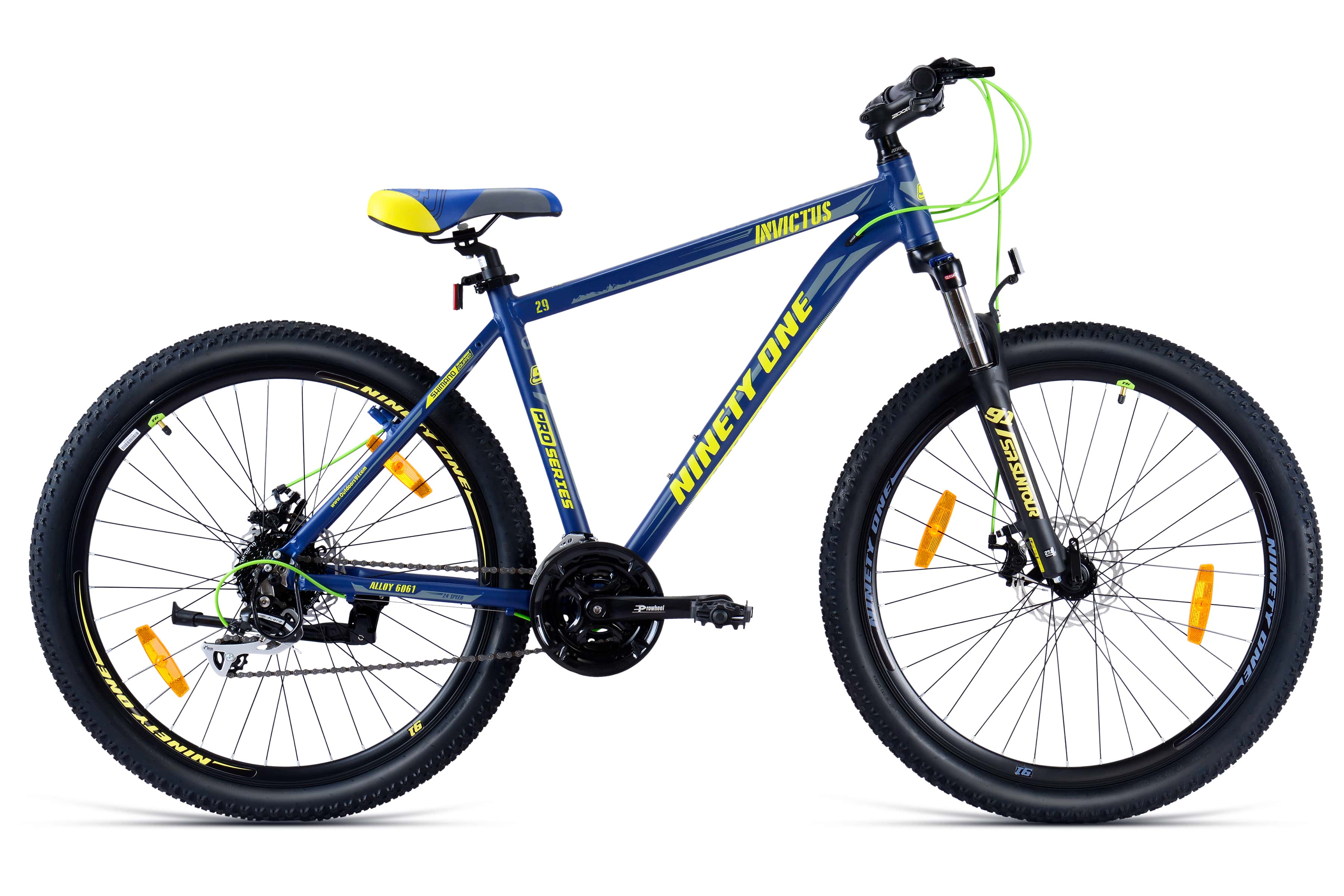 Top Selling Mountain Bikes - Invictus 29T Blue Yellow at Rs. 28499 by Ninety One Cycle