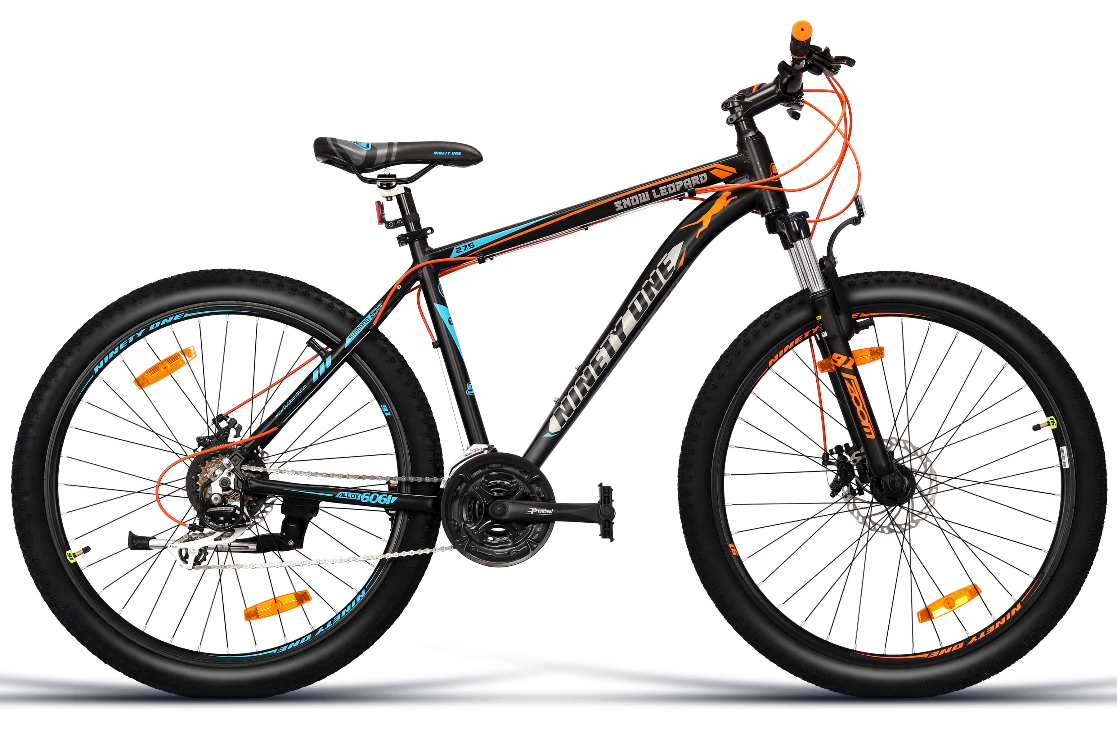 Top Selling Mountain Bikes - Snow Leopard 27 5T Orange Blue at Rs. 25299 by Ninety One Cycle