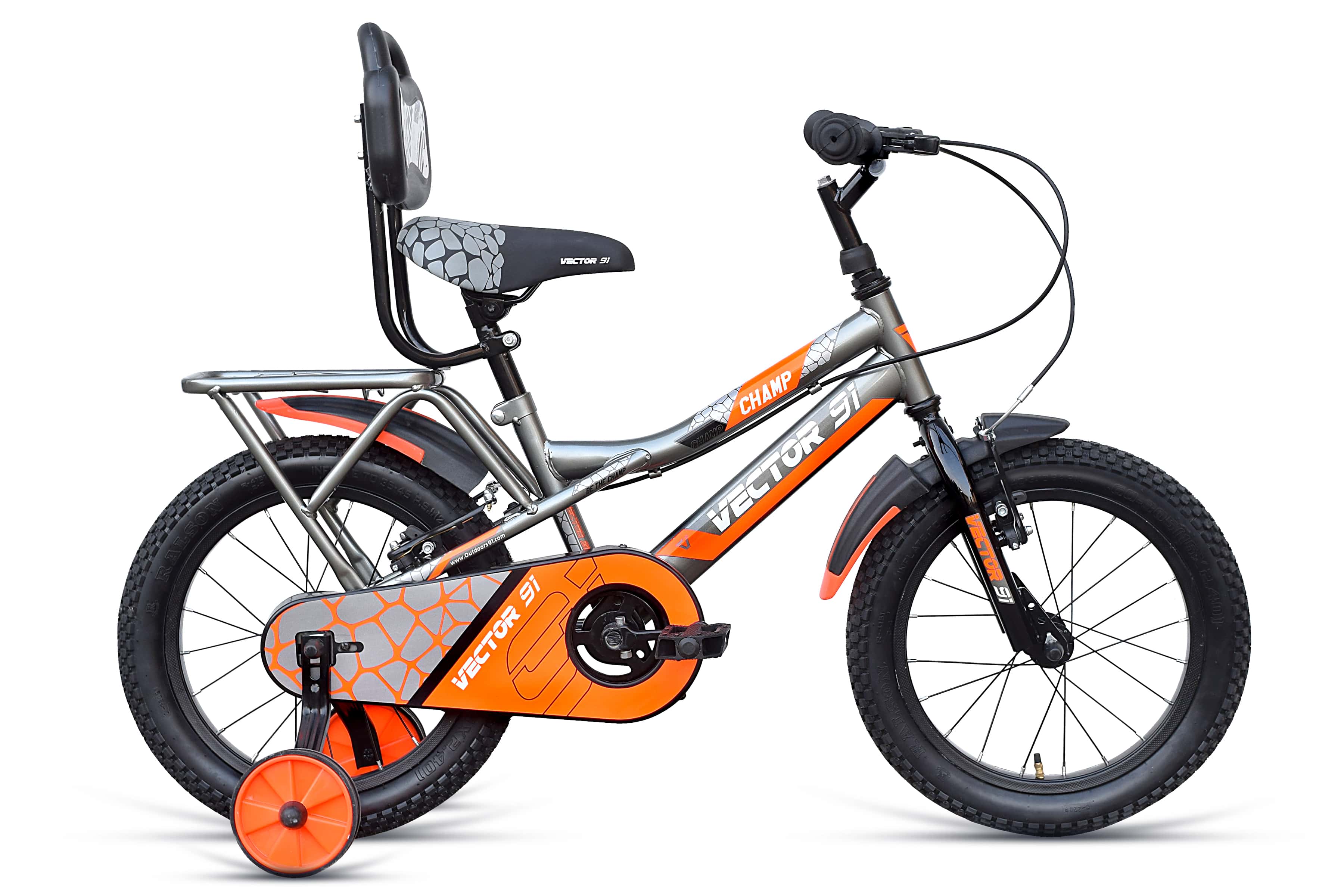 Top Selling Little Champ Bikes - Champ 16T 50 Assembled Grey Orange at Rs. 8479 by Ninety One Cycle