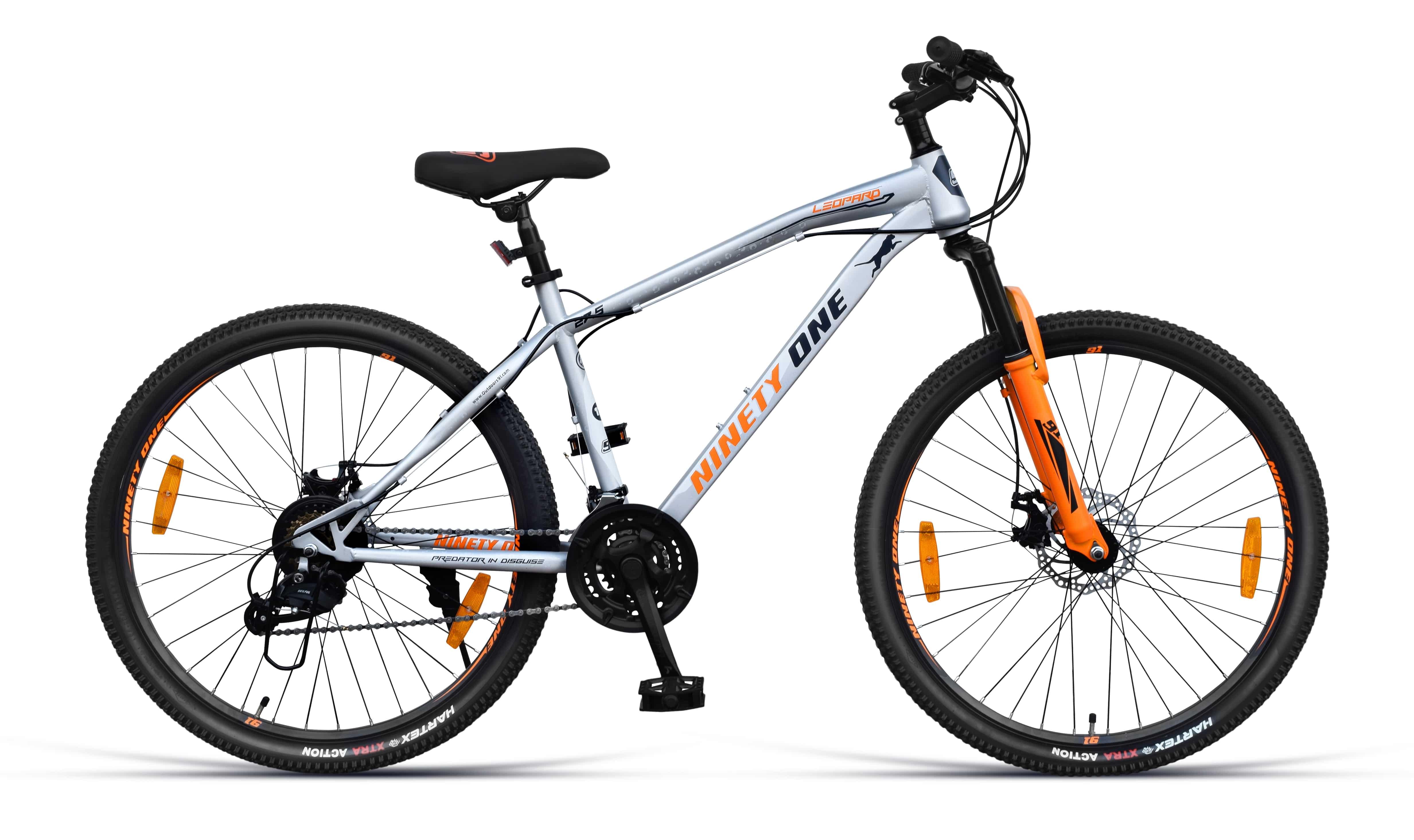 Top Selling Mountain Bikes - Leopard 27 5 T S Silver Orange at Rs. 16899 by Ninety One Cycle