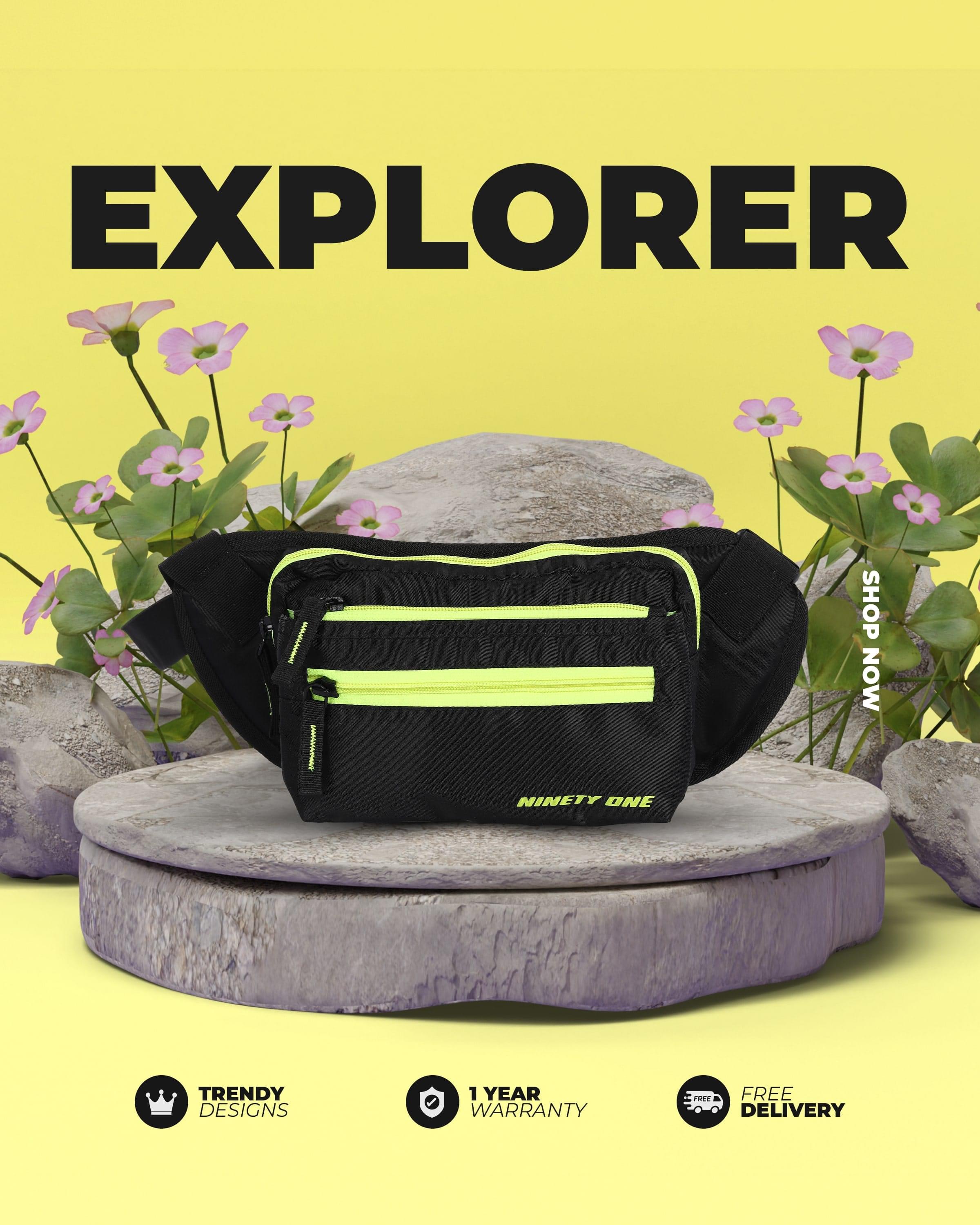 Top Selling  - 91Explorer 2L Unisex Black Green Cross Body Bag at Rs. 890 by Ninety One Cycle