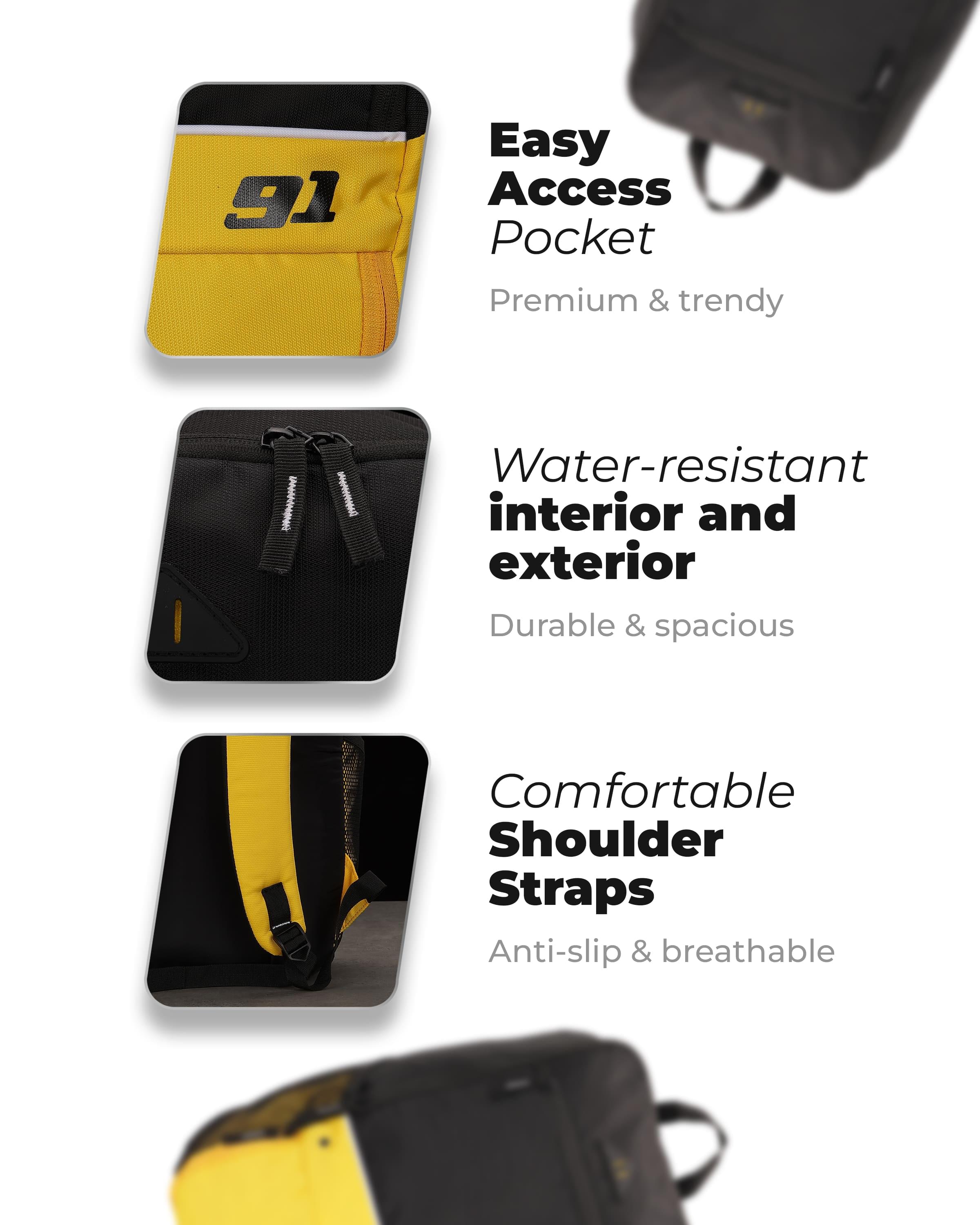 Top Selling  - 91Trekker XL 20L Unisex Black Yellow Backpack at Rs. 1108 by Ninety One Cycle