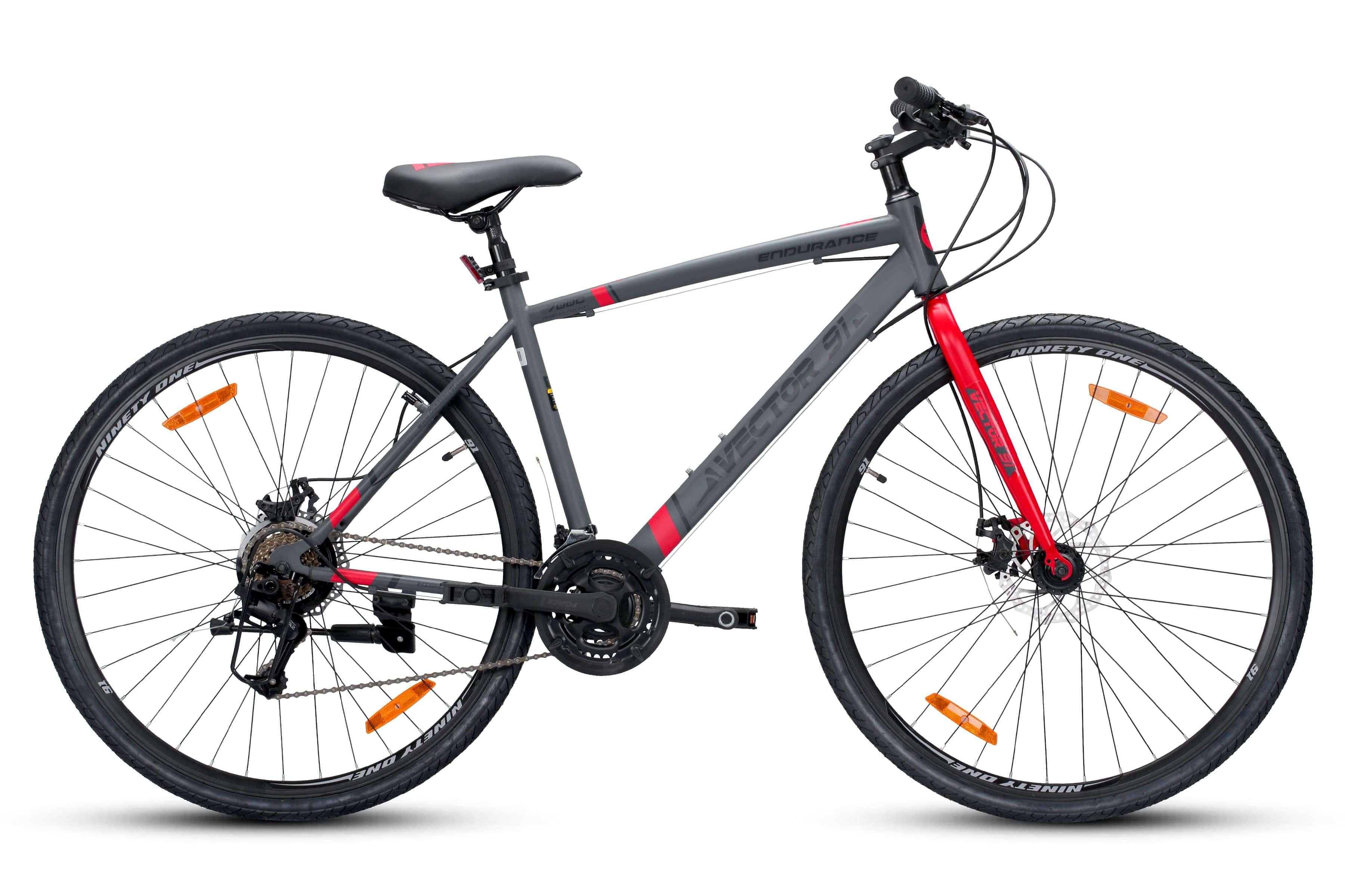 Top Selling Hybrid Bikes - Endurance 700C Grey Red at Rs. 15499 by Ninety One Cycle