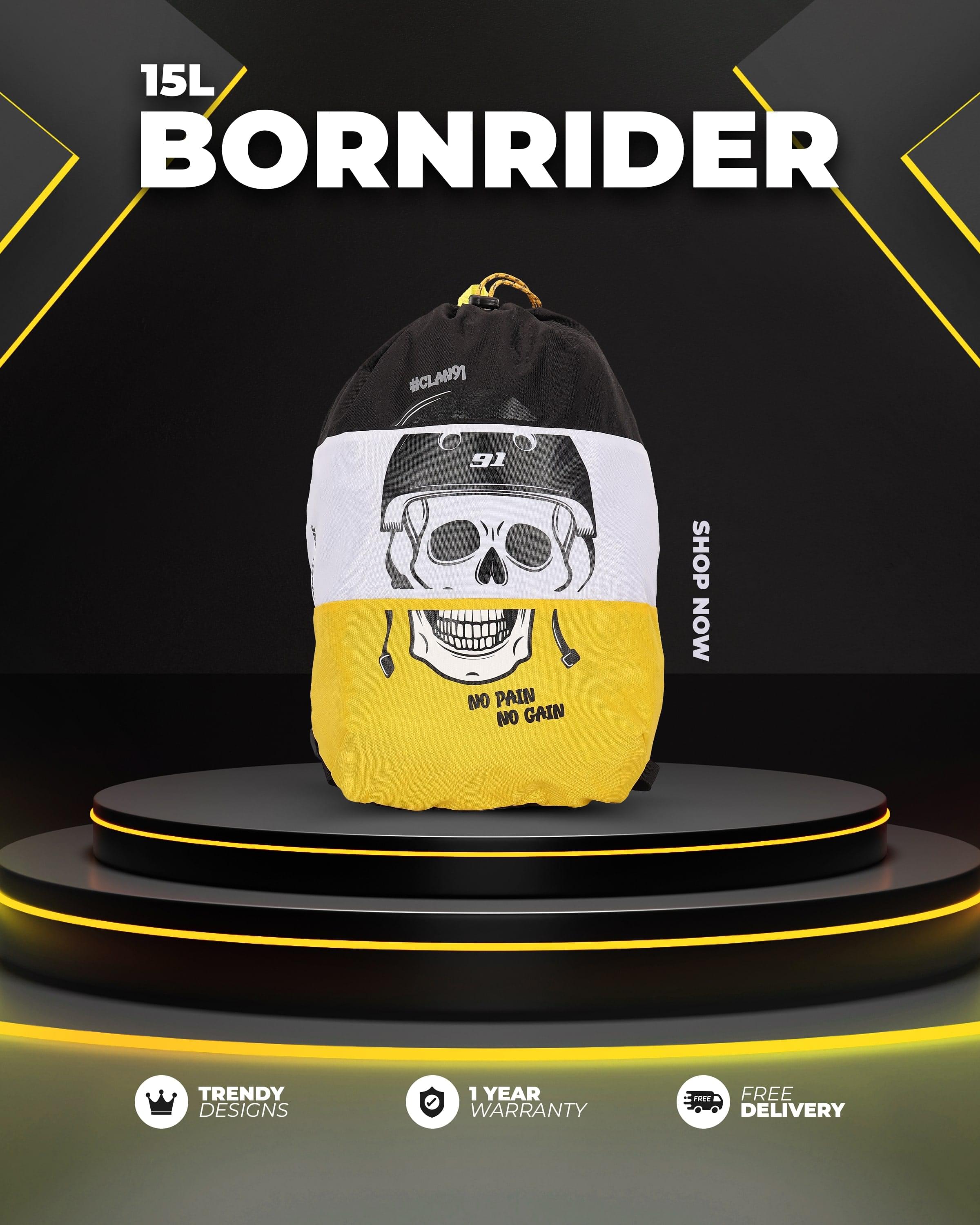 Top Selling  - 91BornRider 15L Unisex Black Yellow Backpack at Rs. 944 by Ninety One Cycle
