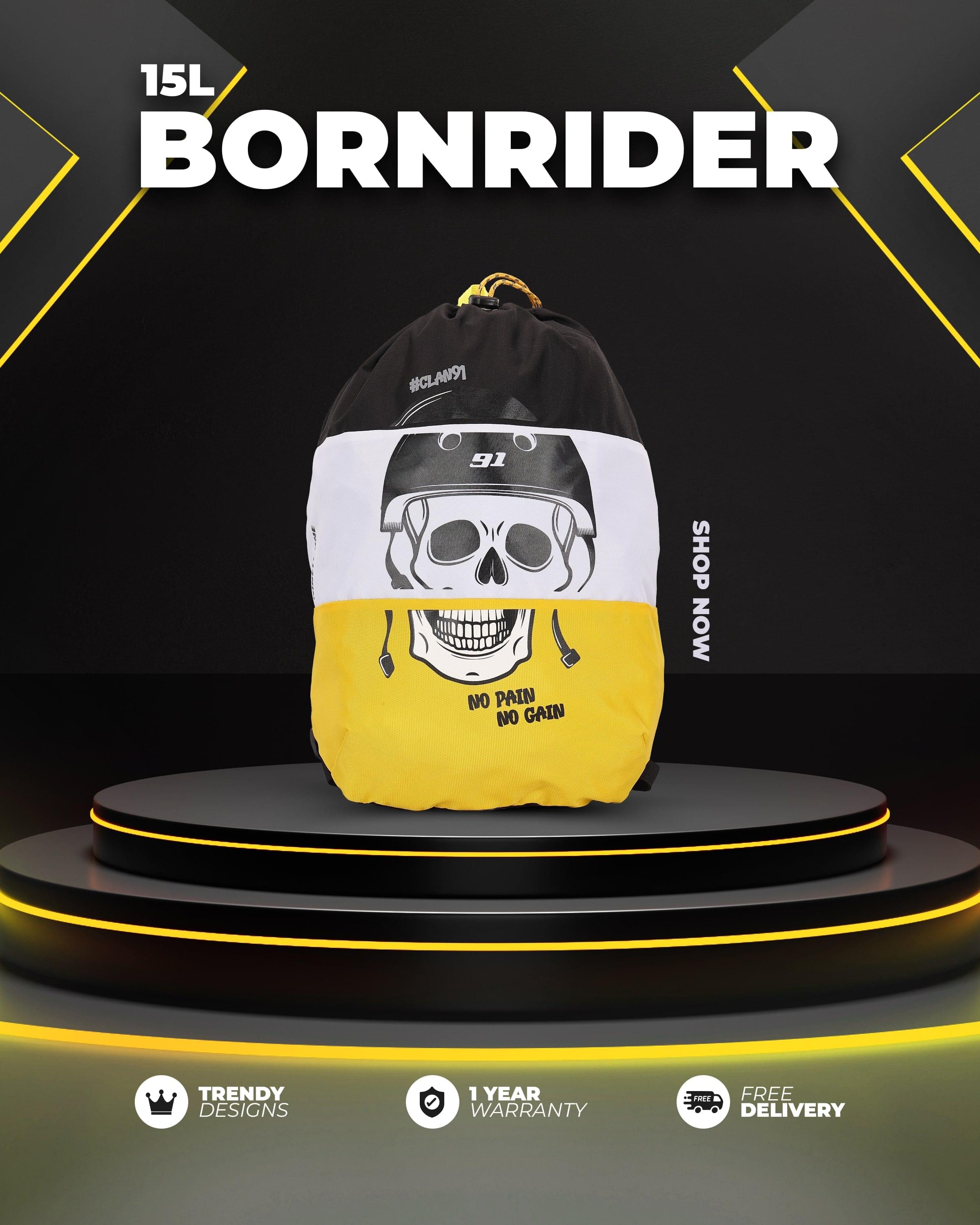 Top Selling  - 91BornRider 15L Unisex Black Yellow Backpack at Rs. 944 by Ninety One Cycle