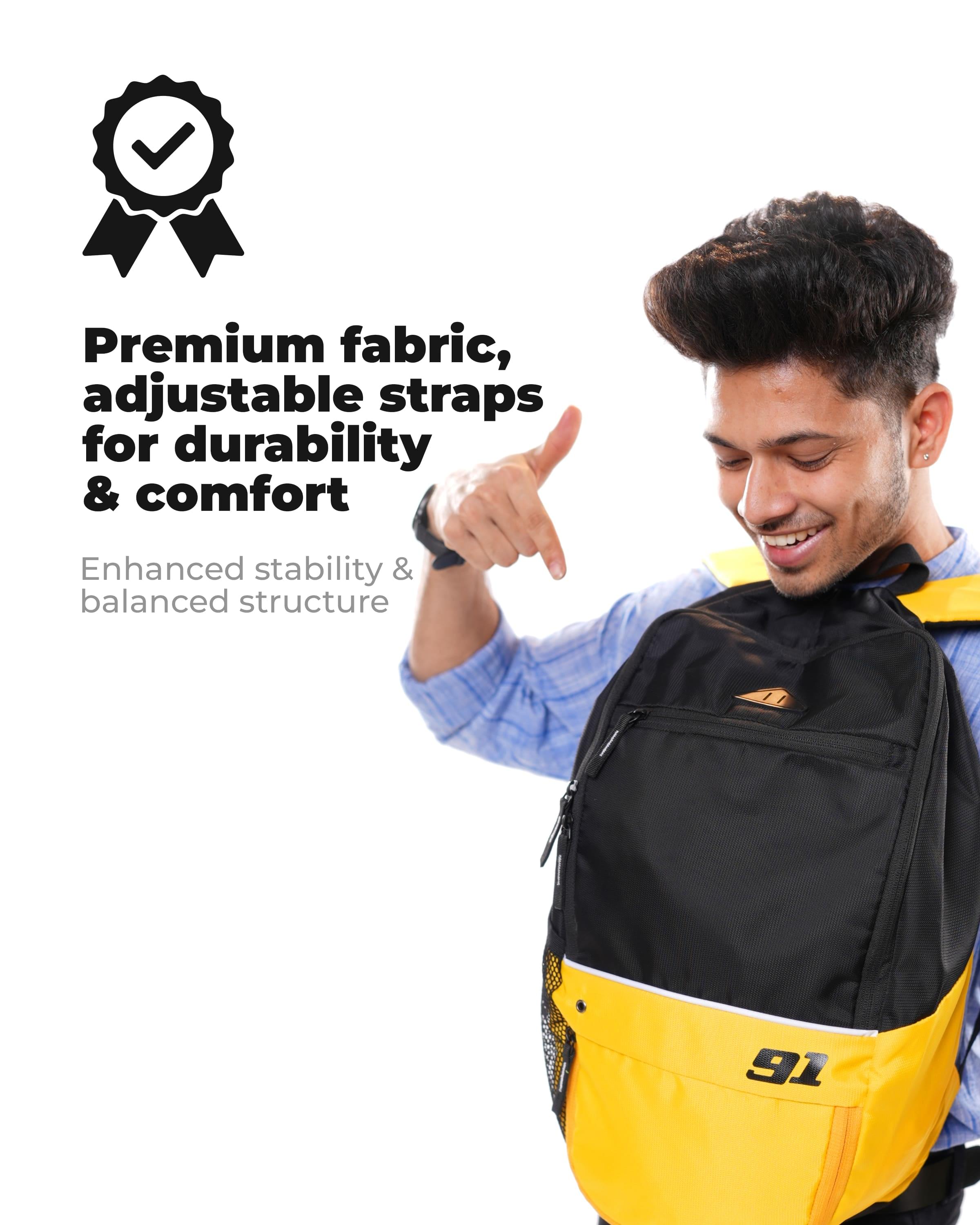 Top Selling  - 91Trekker XL 20L Unisex Black Yellow Backpack at Rs. 1108 by Ninety One Cycle