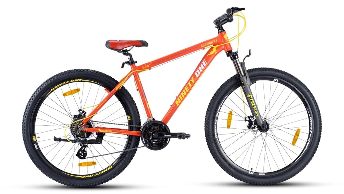 Top Selling Mountain Bikes - Shadowfax 29T Red Yellow at Rs. 22999 by Ninety One Cycle