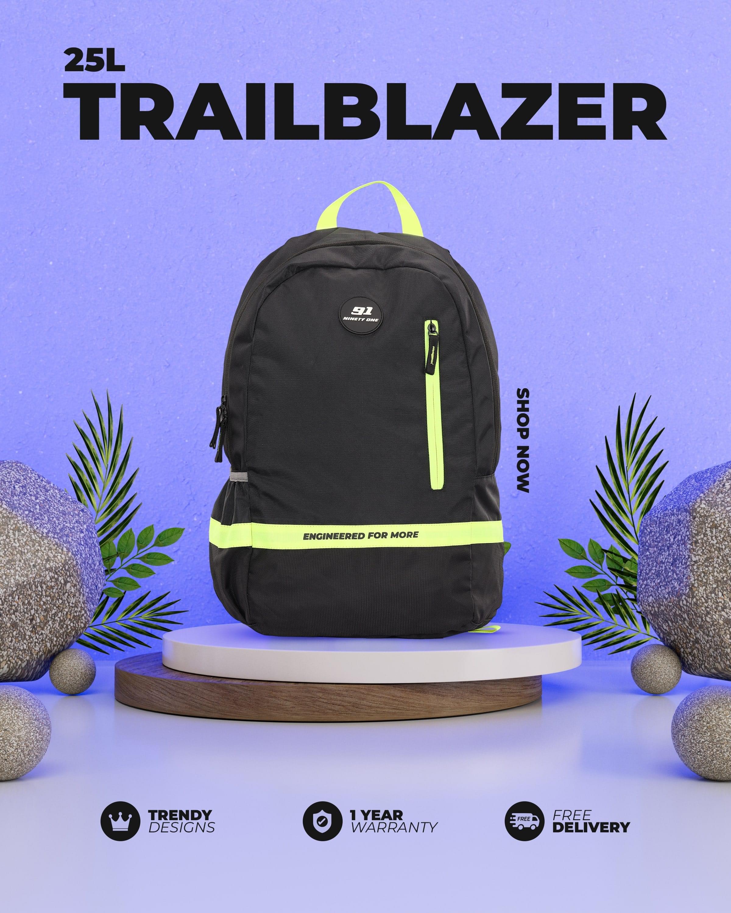 Top Selling  - 91Trailblazer 25L Unisex Black Green Backpack at Rs. 1361 by Ninety One Cycle