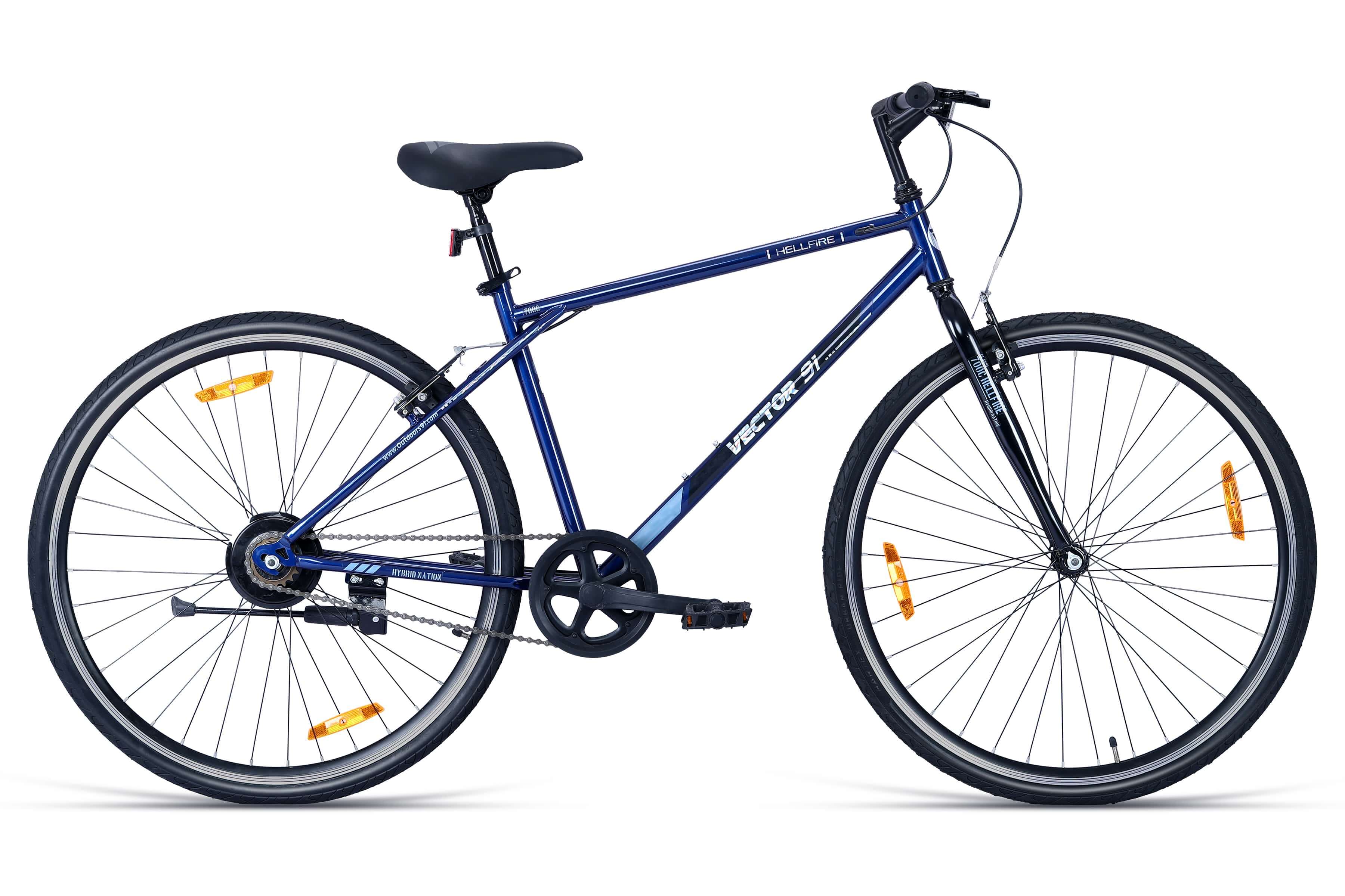 Top Selling Hybrid Bikes - HellFire 700C Single Speed Blue Silver at Rs. 7999 by Ninety One Cycle