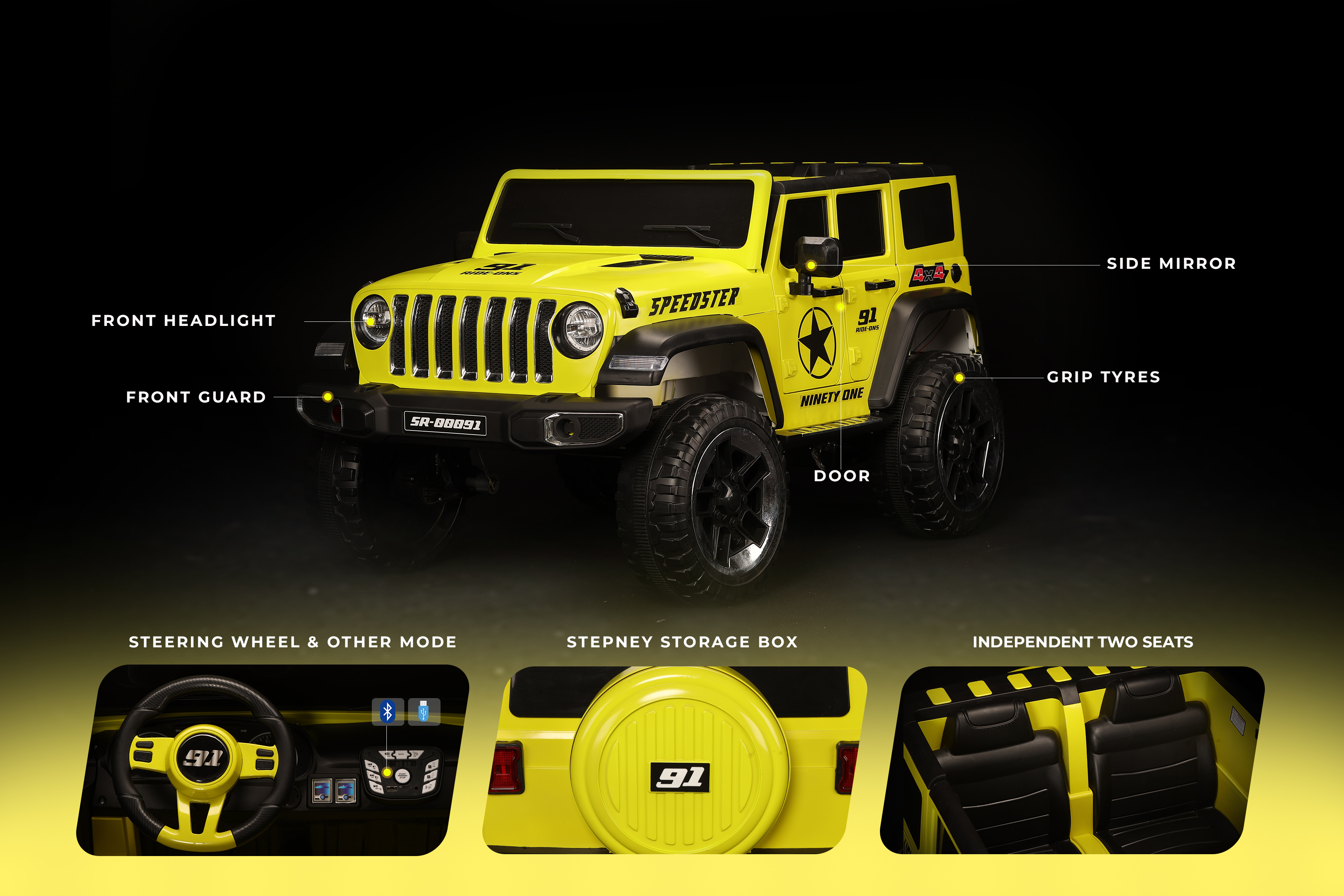 Speedster Ride On Jeep (Neon Green) image 3