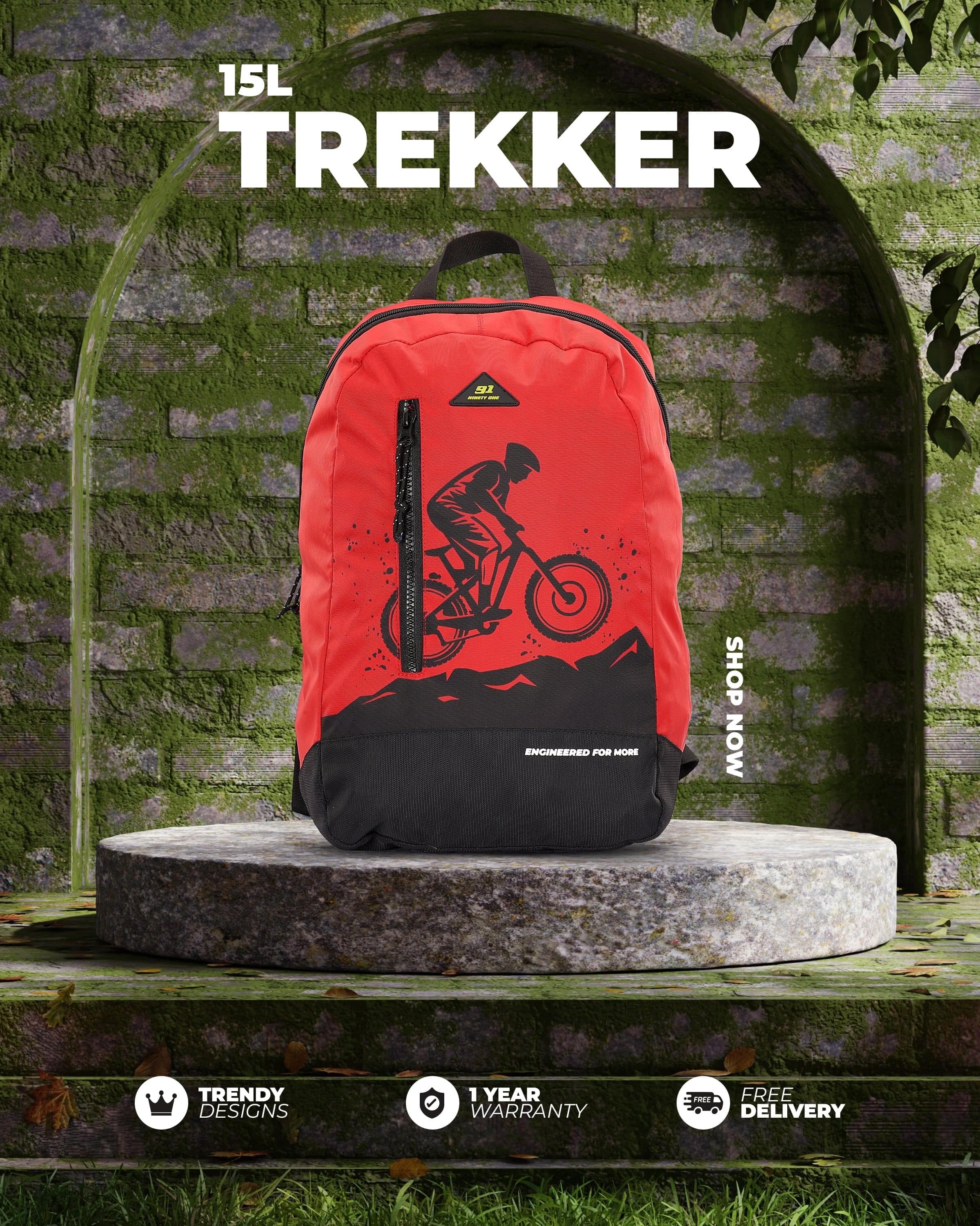 Top Selling  - 91Trekker 15L Unisex Red Black Backpack at Rs. 944 by Ninety One Cycle