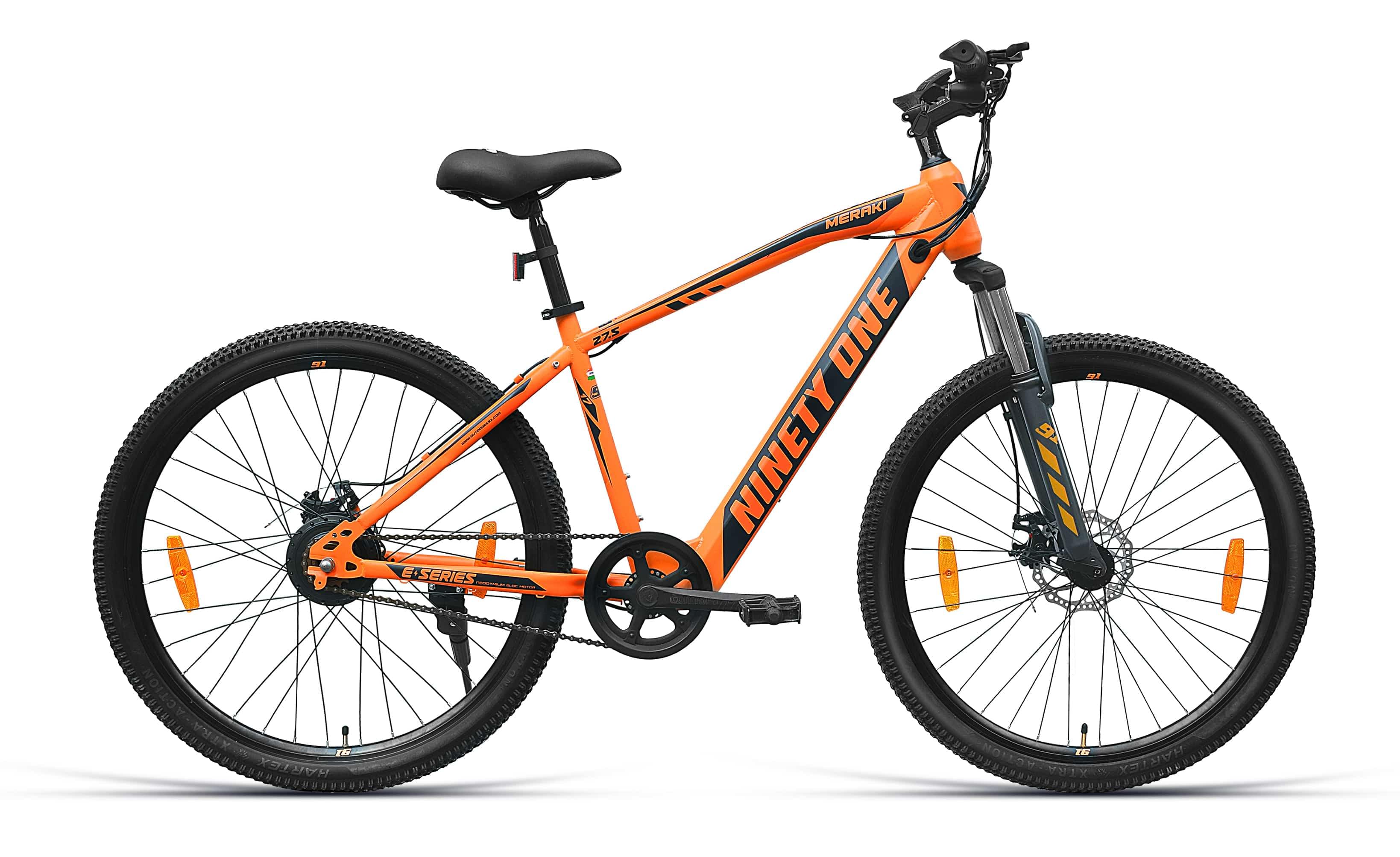 Top Selling E Bikes - Meraki 27 5T Electric Orange at Rs. 31999 by Ninety One Cycle