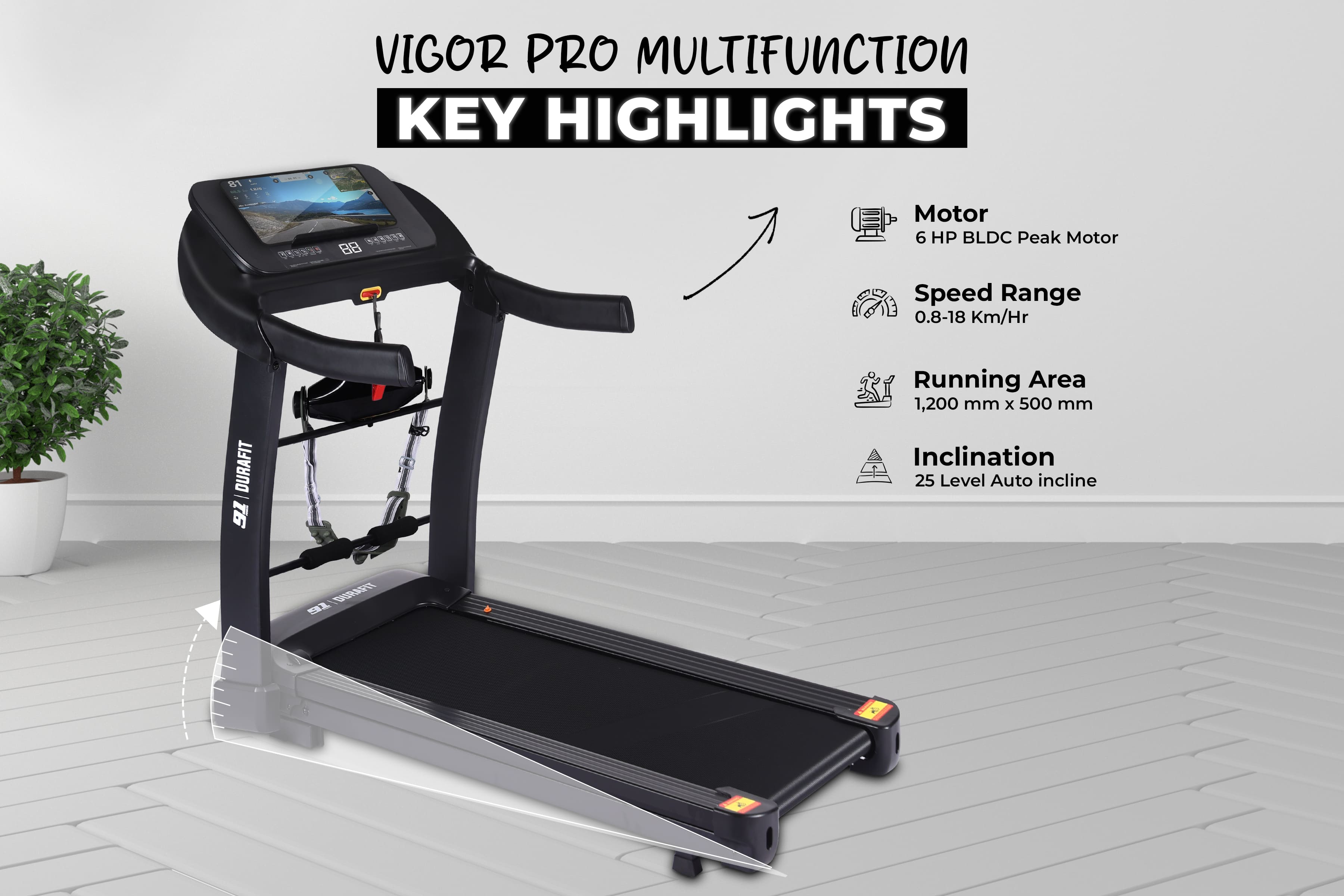 Vigor Pro Multi Function Treadmill black